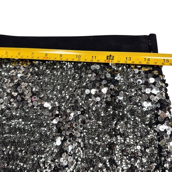 Club Monaco Silver Sequin Mini Skirt Sz.XS Silk Sexy Club Going Out Coquette - Picture 5 of 9